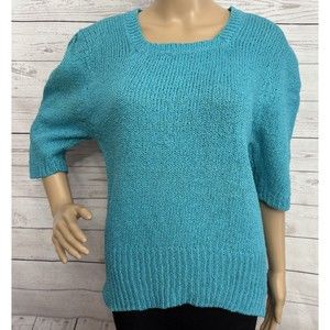 Renee Tener for Jeanne Pierre True Vintage Sweater Large Turquoise 80s Retro